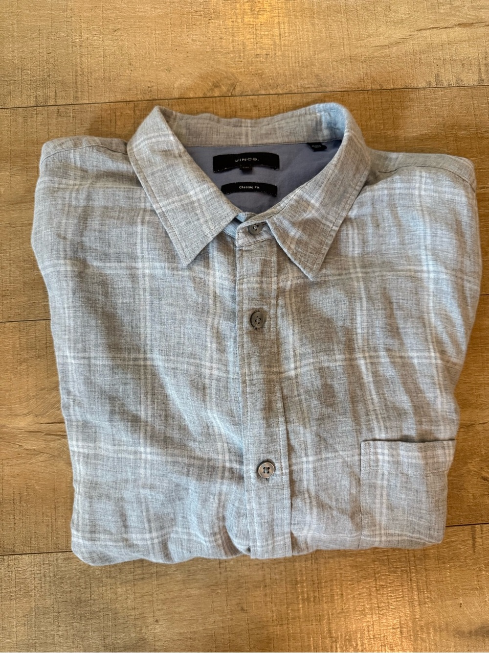 Vince Double Face Shirt Mens XXL Button Up Gray White plaid 100% Cotton Woven